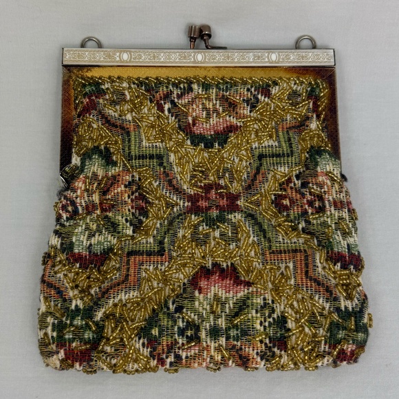 Vintage Beaded Safram Purse with Metal Clasp Lined in Satin - Picture 1 of 10